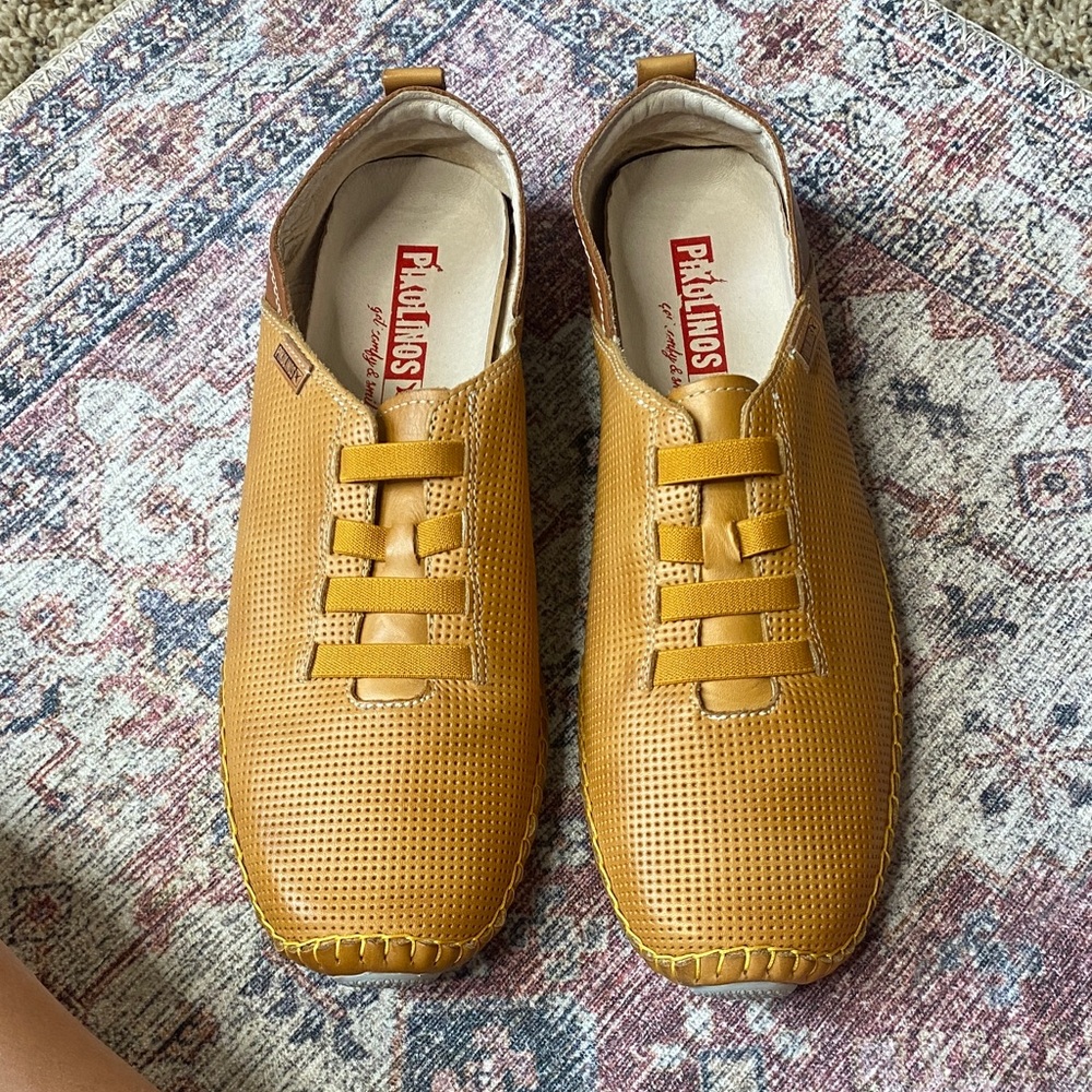 PIKOLINOS Men’s Perforated Slip-On Loafers in Light Tan/Mustard Yellow